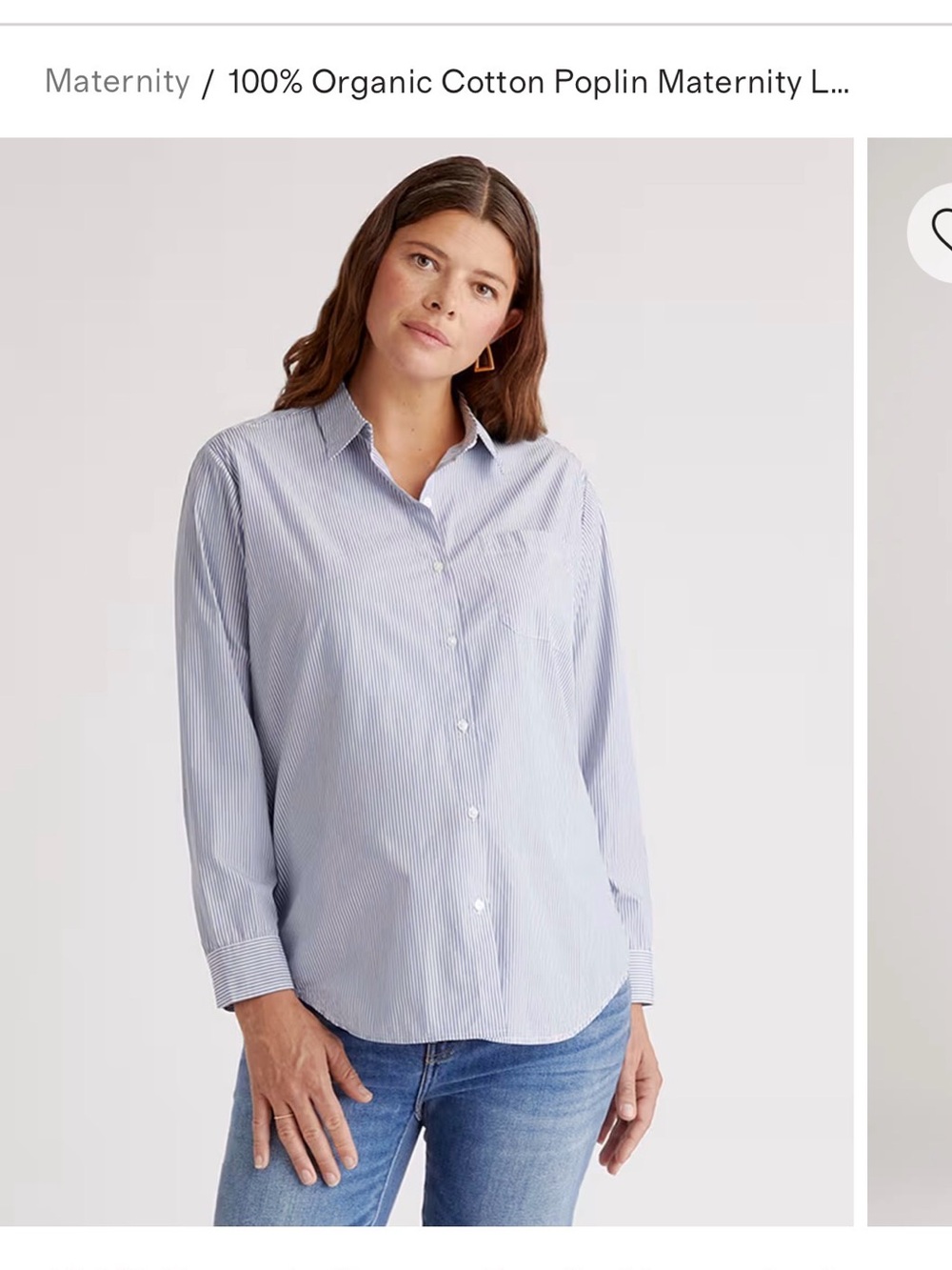 QUINCE Cotton Poplin Light Blue Pinstripe Button-Up Maternity Shirt S